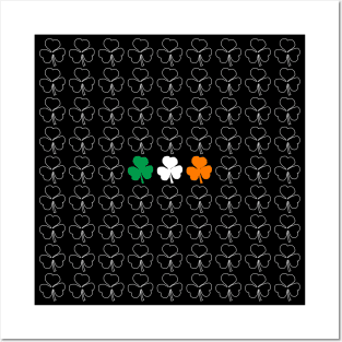 White Shamrock Pattern with Irish Flag Posters and Art